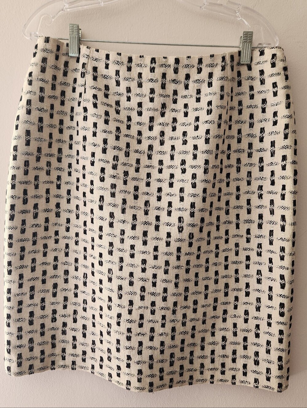 Oscar de La Renta Cream and Black Knit Patterned Women's 14 Knee Skirt Waist 33